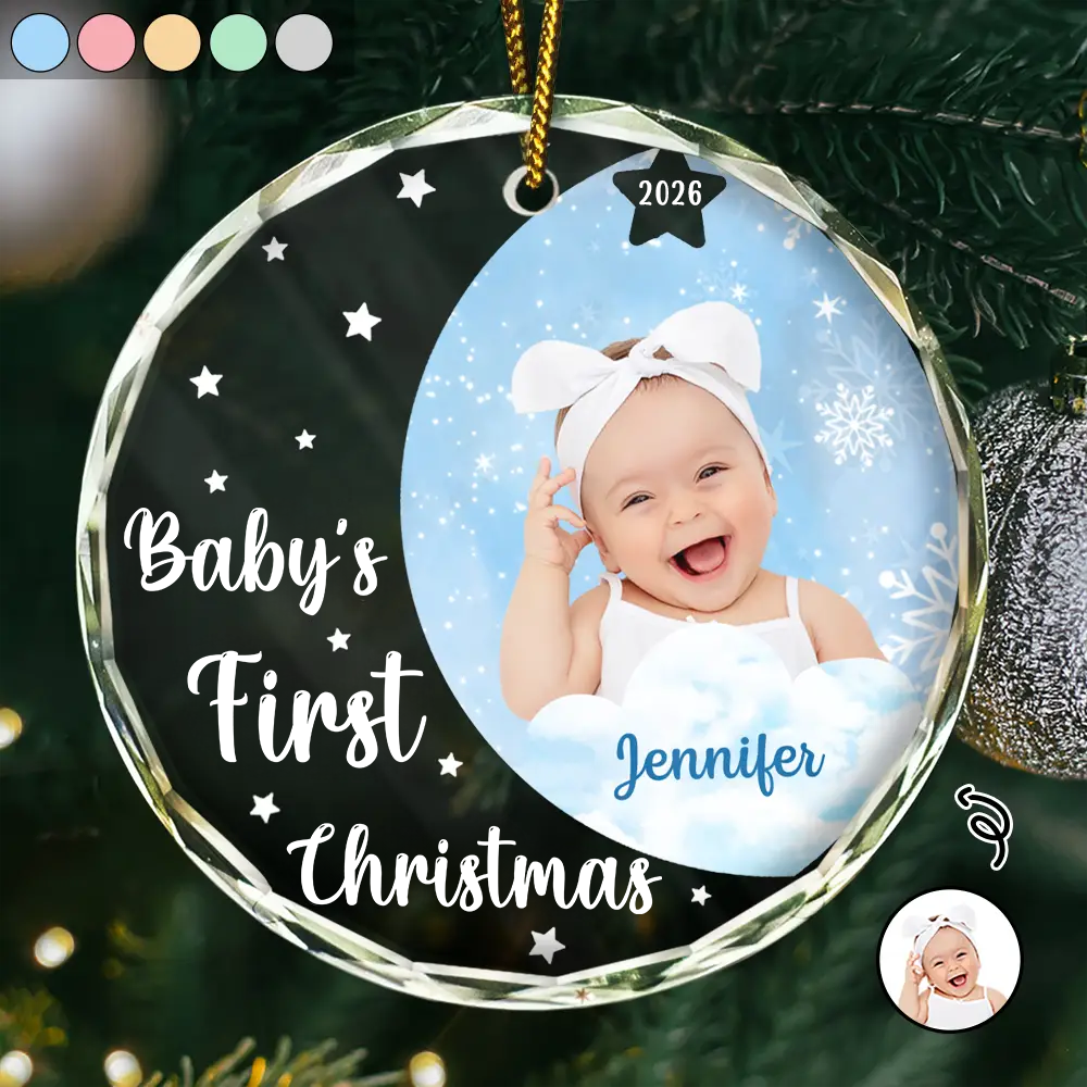 Personalised Glass Christmas Ornament with Photo - Baby's First Christmas