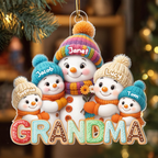 Personalised Acrylic Christmas Ornament with Names for Grandma - Snowman Design