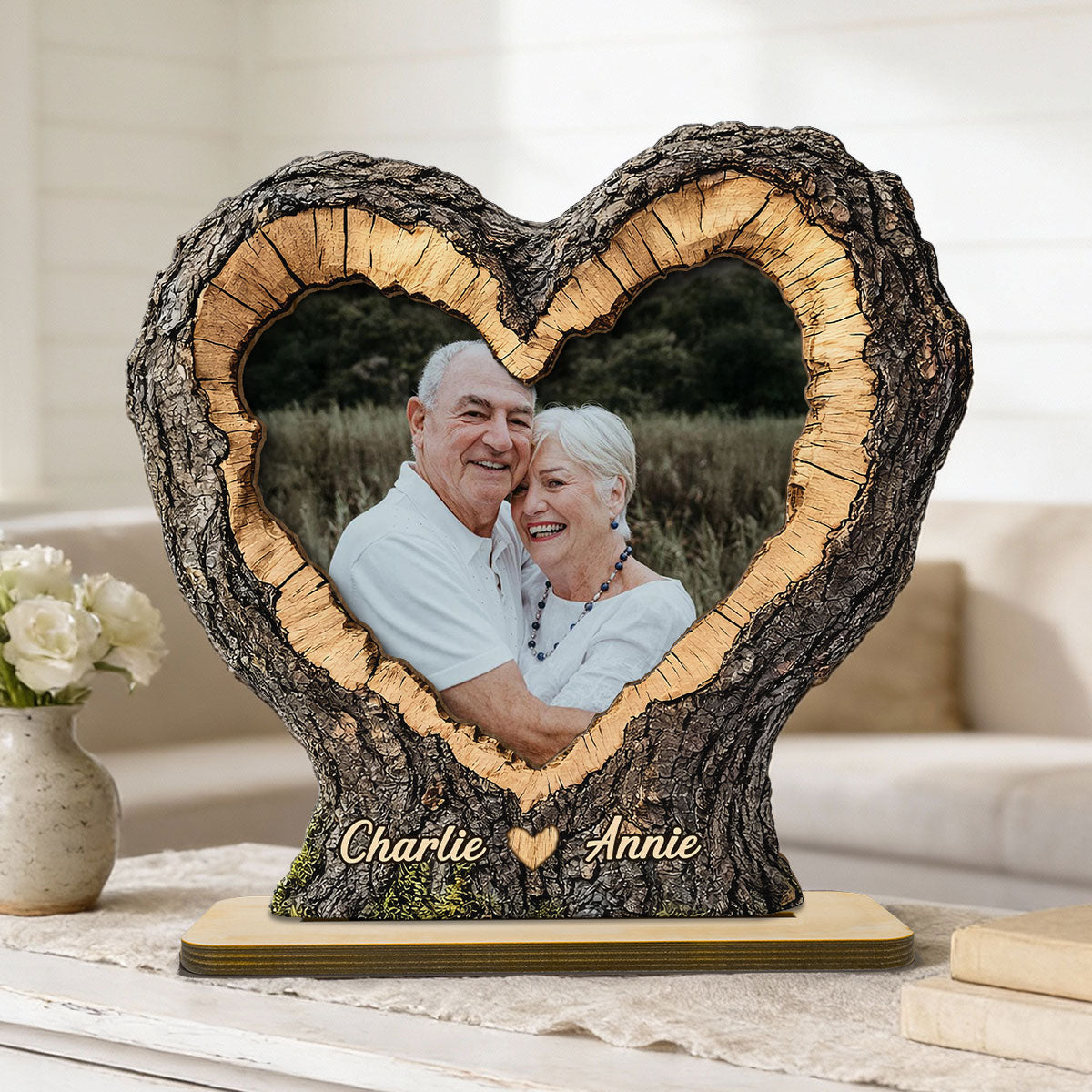 Pesonalised 2-Layer Wooden Plaque with Photo for Couples