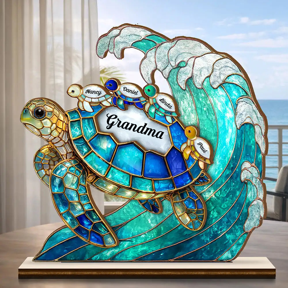 Personalised Grandma Wooden Plaque with Names - Sea Turtles Design