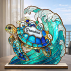 Personalised Grandma Wooden Plaque with Names - Sea Turtles Design