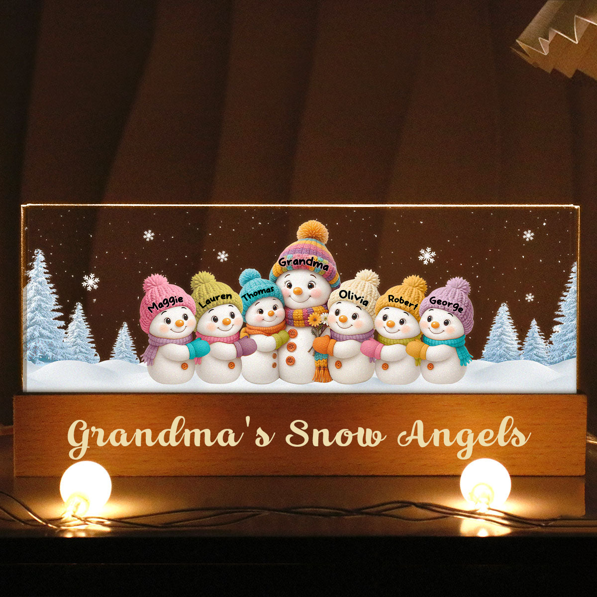 Personalised Grandma LED Night Light with Names & Text - Snowman Design