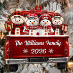 Personalised Family Wooden Christmas Ornament with Names - Snowman Design