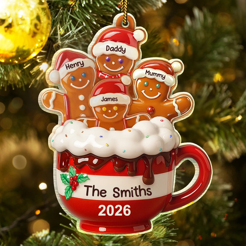 Personalised Family Acrylic Christmas Ornament - Gingerbread Man Design