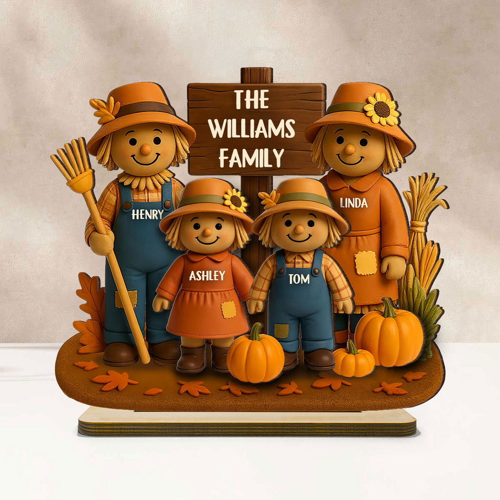 Personalised Family Wooden Plaque - Scarecrow Design