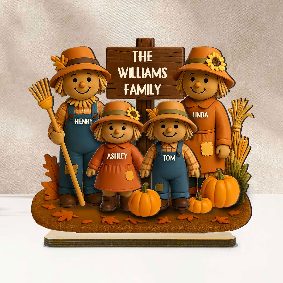 Personalised Family Wooden Plaque - Scarecrow Design