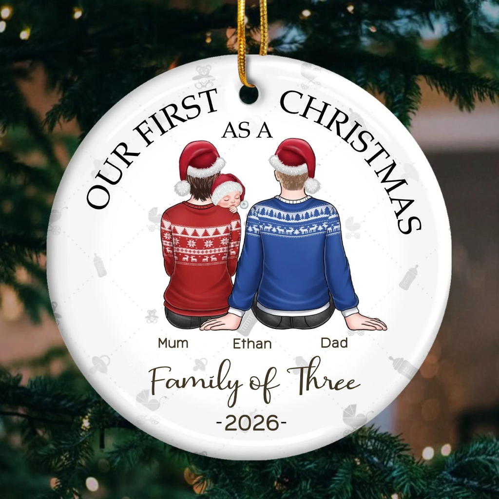 Personalised Baby Ceramic Christmas Ornament - Our First Christmas as a Family of Three