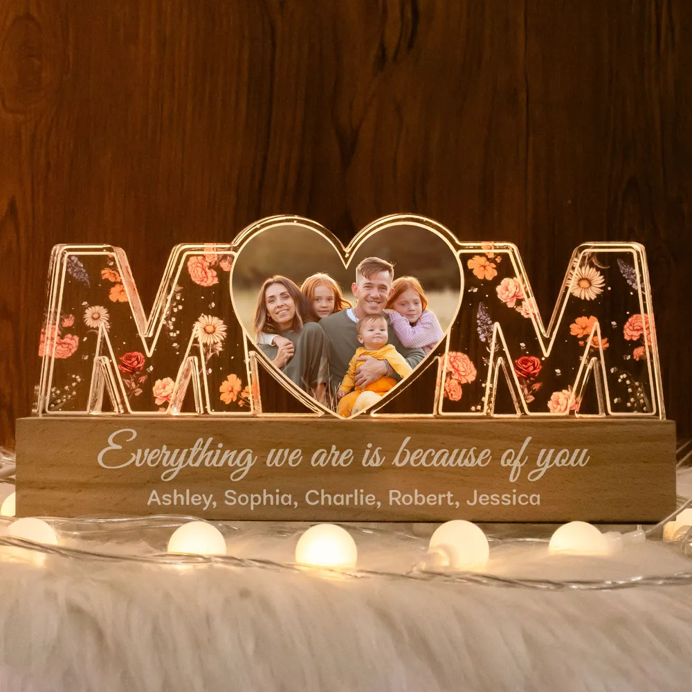 Personalised Mum LED Night Light with Photo and Birth Flowers