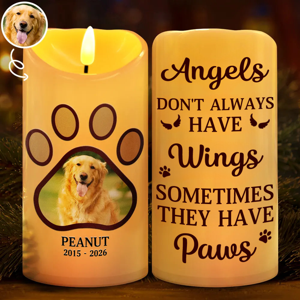 Personalised Pet Memorial LED Candle with Photo - Paw Print Design