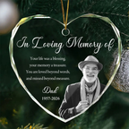 Personalised Memorial Glass Ornament with Photo - "In Loving Memory of"