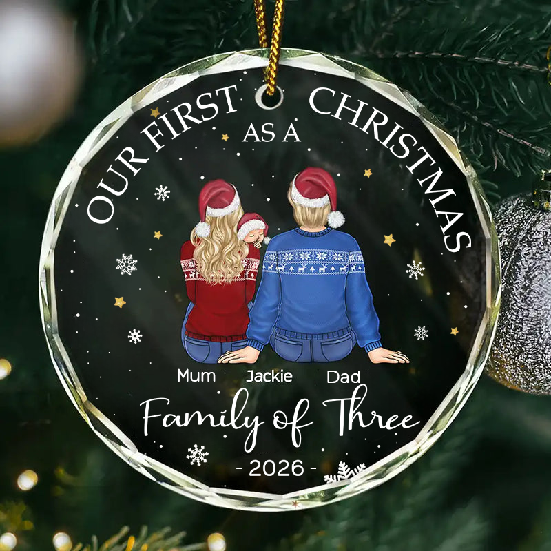 Personalised Family Glass Christmas Ornament with Baby and Pets - Our First Christmas