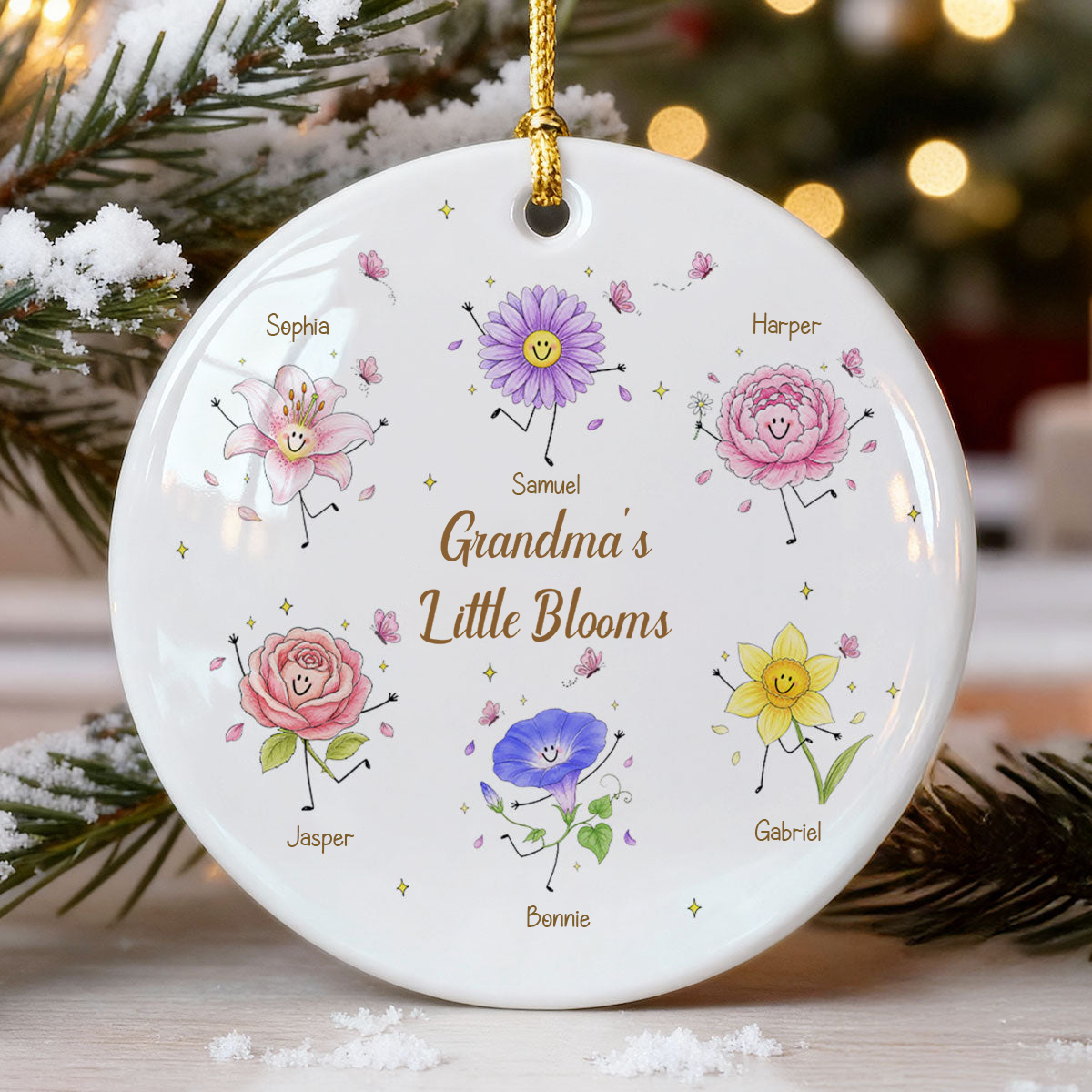 Personalised Ceramic Ornament for Grandma - Birth Flowers Design