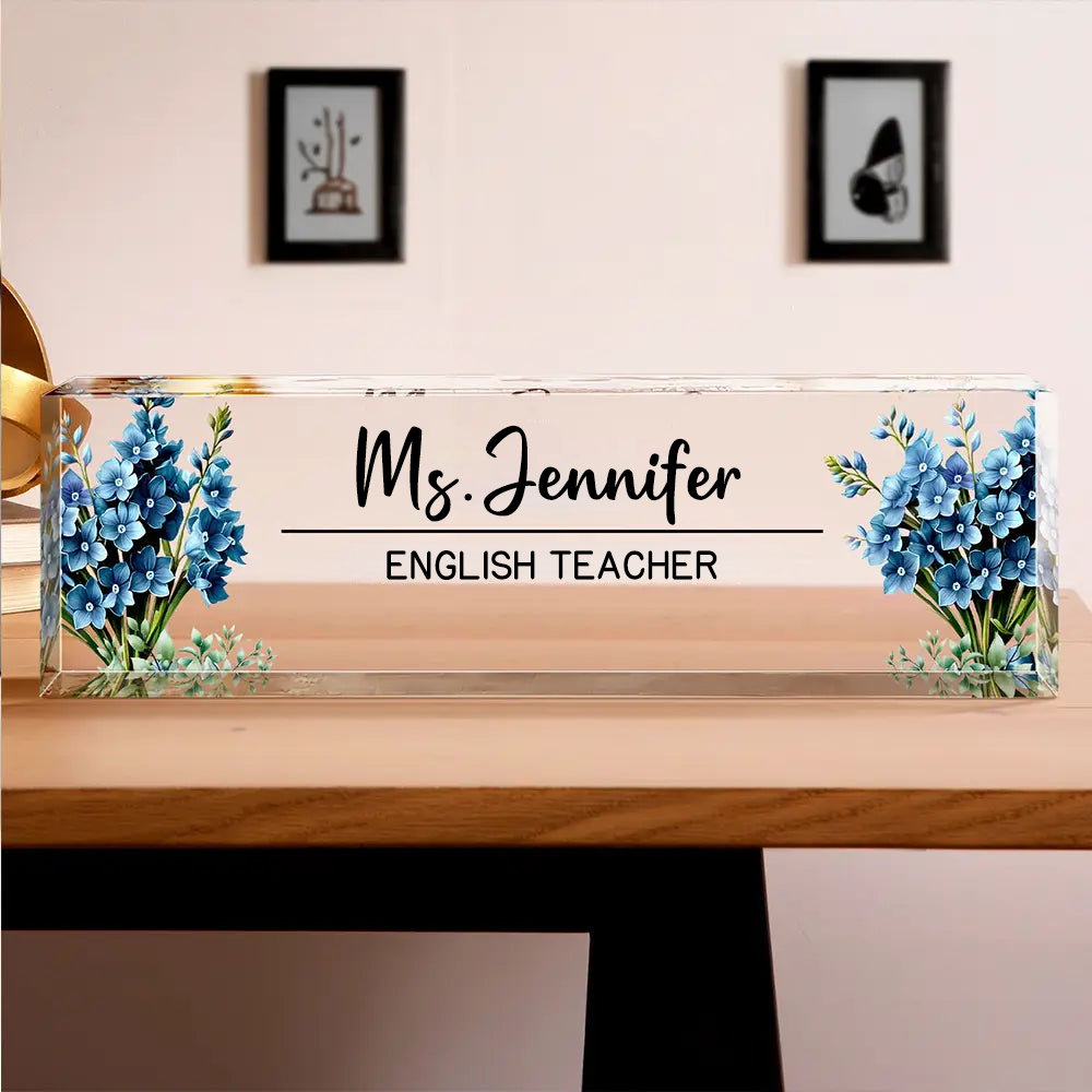 Personalised Name Plate Acrylic Plaque - Birth Flower Design