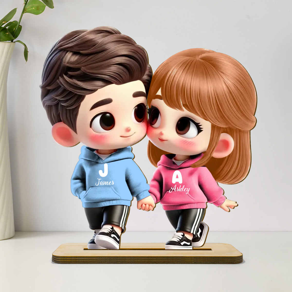 Personalised Couple Wooden Plaque - Cartoon Couple Design