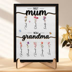 Personalised Wooden Plaque with Birthflowers - First Mum, Now Grandma Design