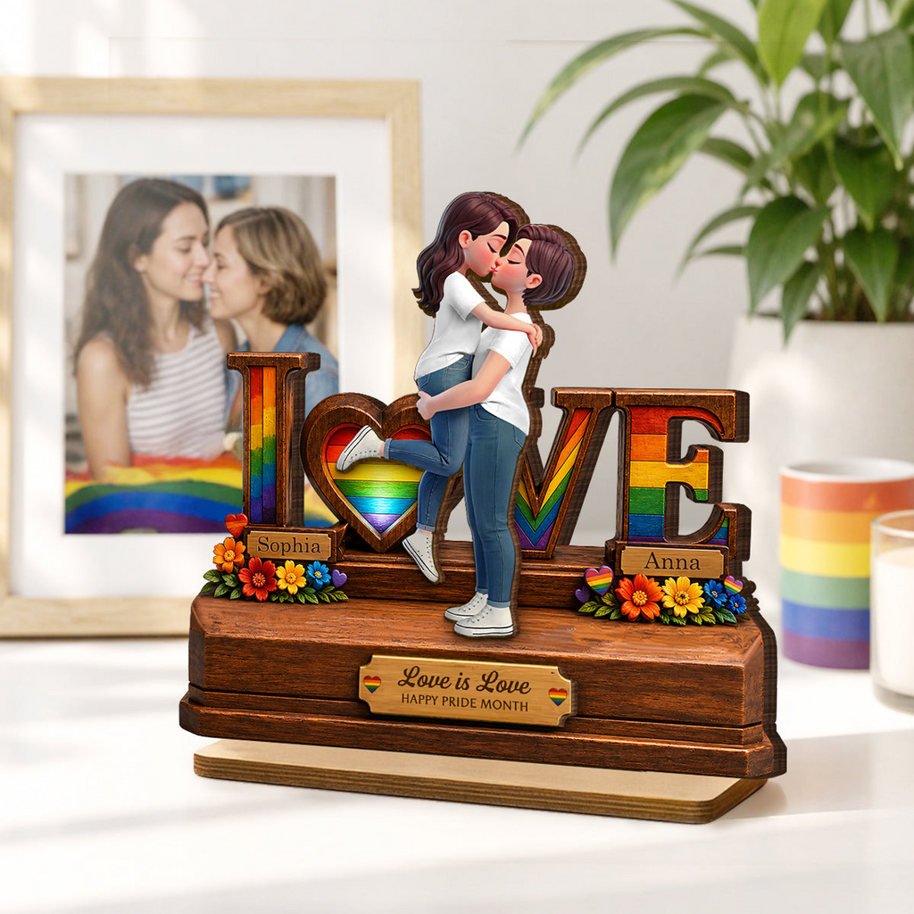 Personalised Layered Wooden Plaque for LGBT Couples - Love Design