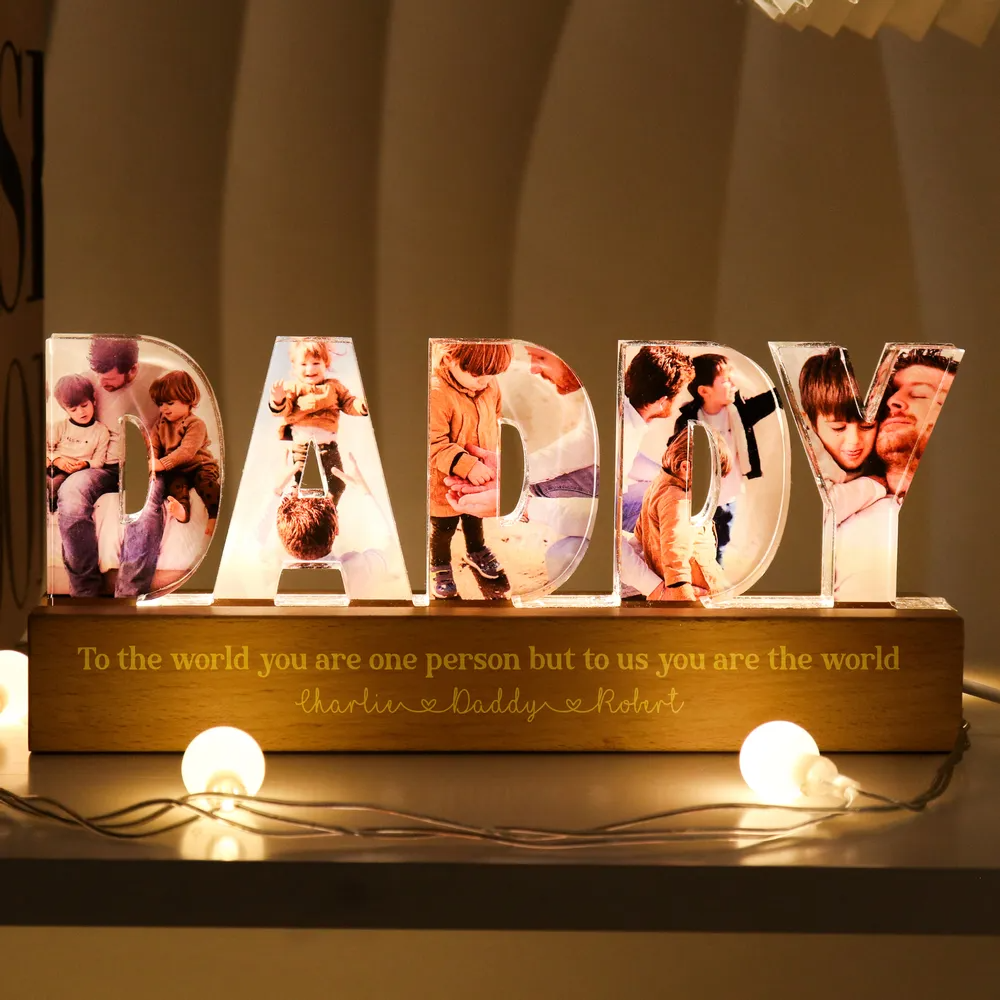 Personalised Daddy LED Night Light with Photos and Text