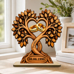 Personalised Couple Wooden Plaque with Name & Date - Tree & Rings Design