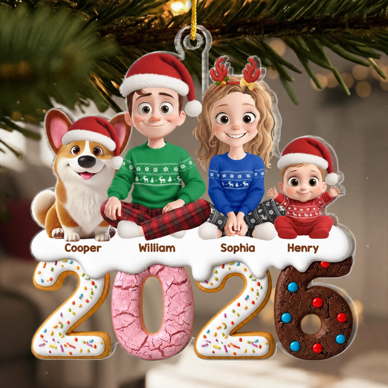 Personalised Family Acrylic Christmas Ornament - 2026 Design