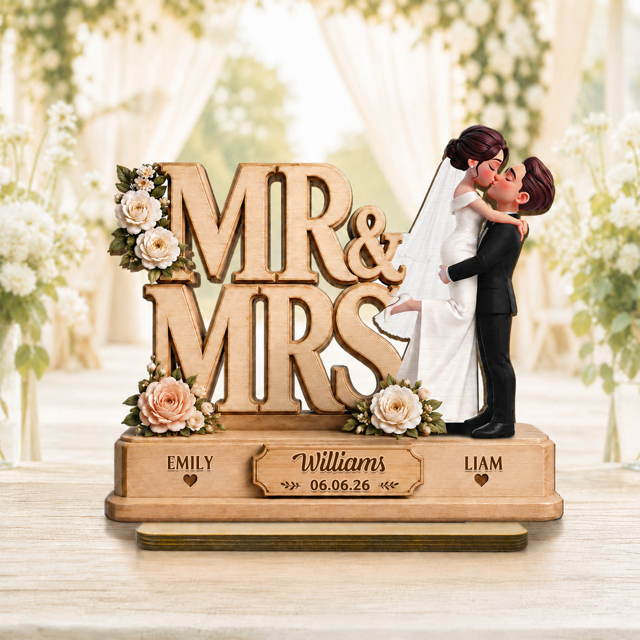 Personalised Wedding Layered Wooden Plaque - Bride & Groom Design
