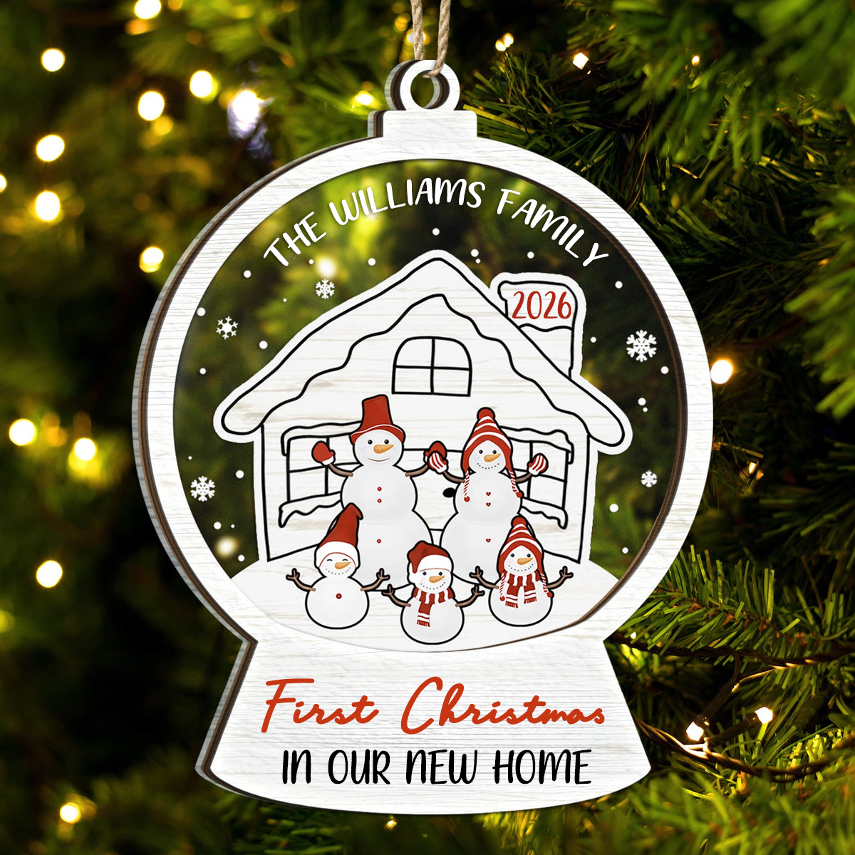 Personalised Layered Acrylic & Wooden Christmas Ornament with Names - Snowman Design