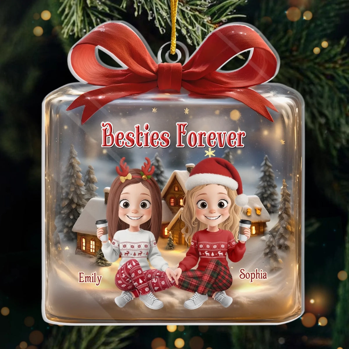 Personalised Acrylic Christmas Ornament for Best Friends & Sisters - Gift Box Design