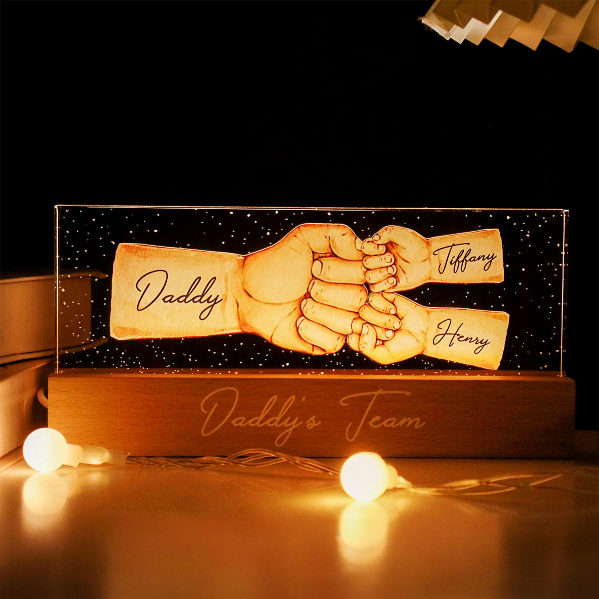 Personalised Dad LED Night Light with Names - Fist Bump Design