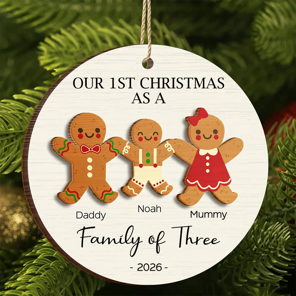 Personalised Wooden Christmas Ornament - "Our 1st Christmas" Gingerbread Man Design