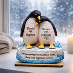 Personalised Wooden Plaque with Names - Penguin Couple Design