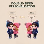 Personalised Acrylic Keyring for Couples - Couple in Hoodies Design