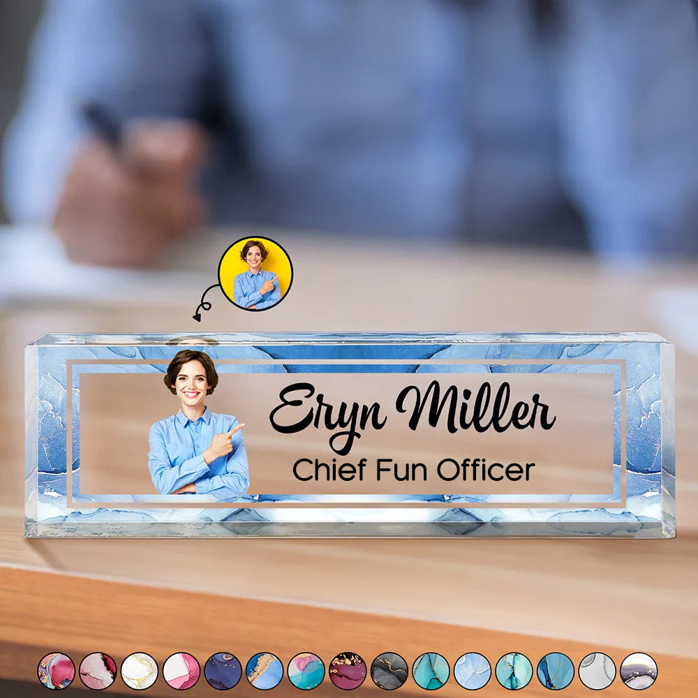 Personalised Office Acrylic Plaque with Photo & Text - Name Plate Design