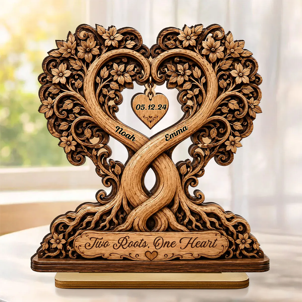 Personalised Anniversary Wooden Plaque for Couples - Heart Tree Design