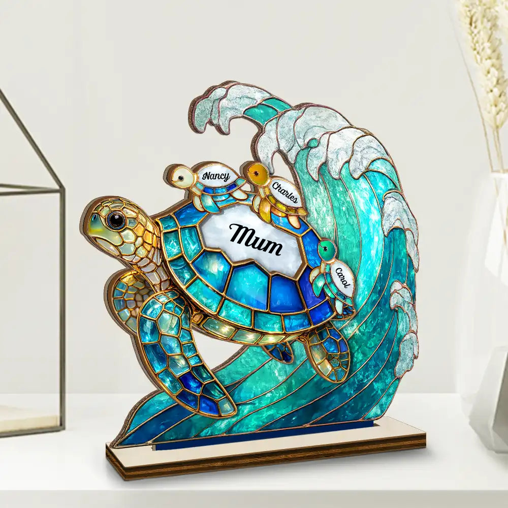 Personalised Grandma Wooden Plaque with Names - Sea Turtles Design