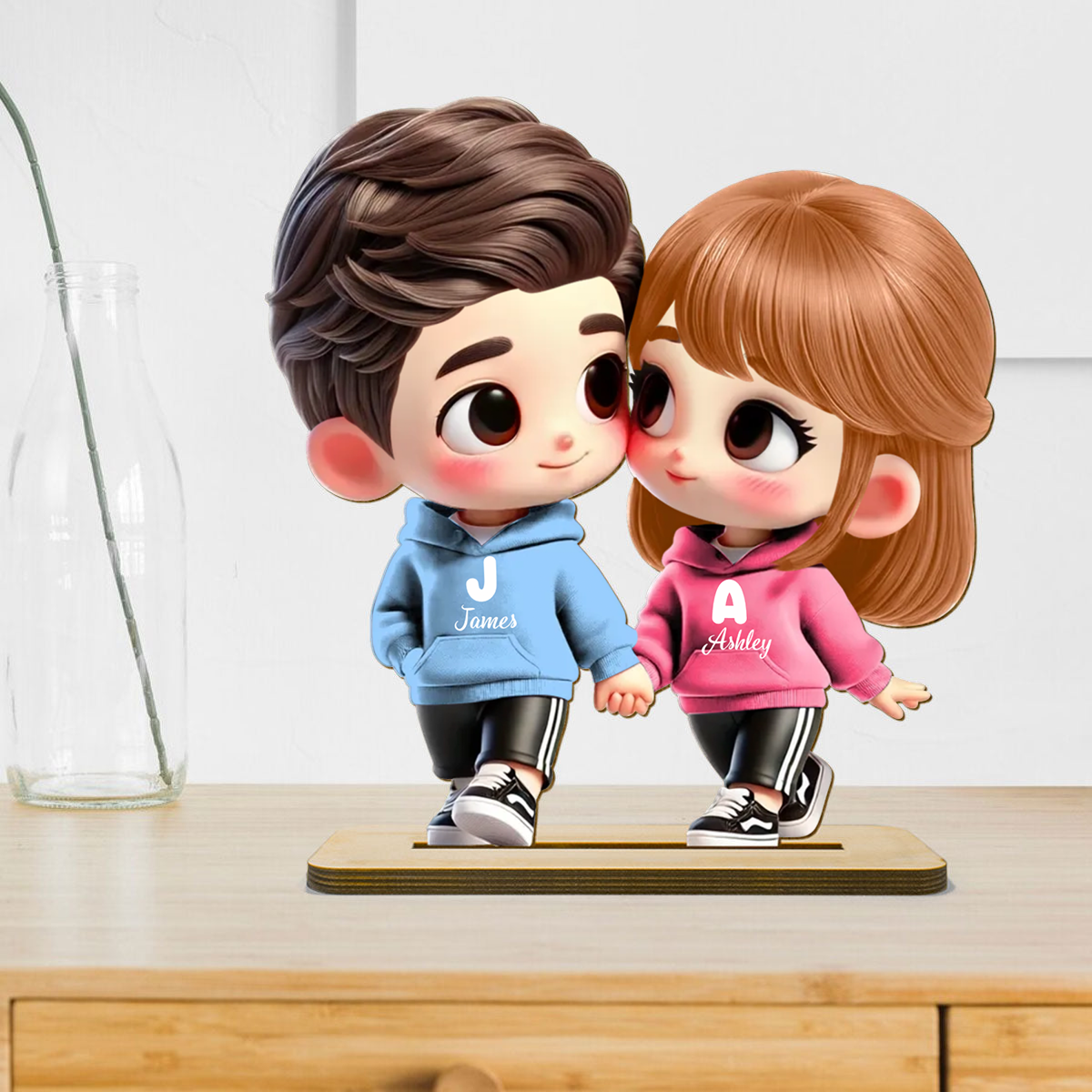 Personalised Couple Wooden Plaque - Cartoon Couple Design