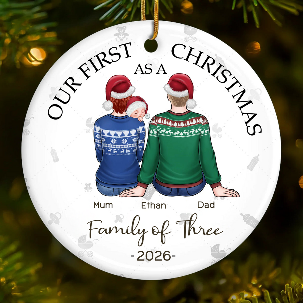 Personalised Baby Ceramic Christmas Ornament - Our First Christmas as a Family of Three