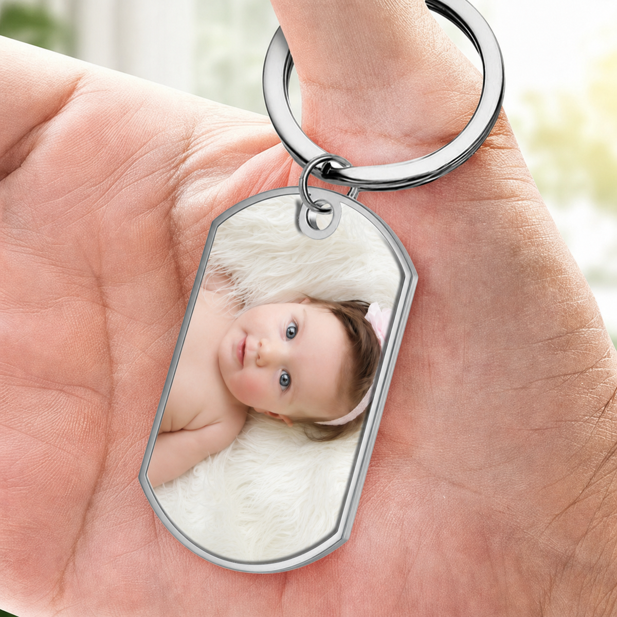 Personalised  Baby Photo Resin Keyring - Clock Design