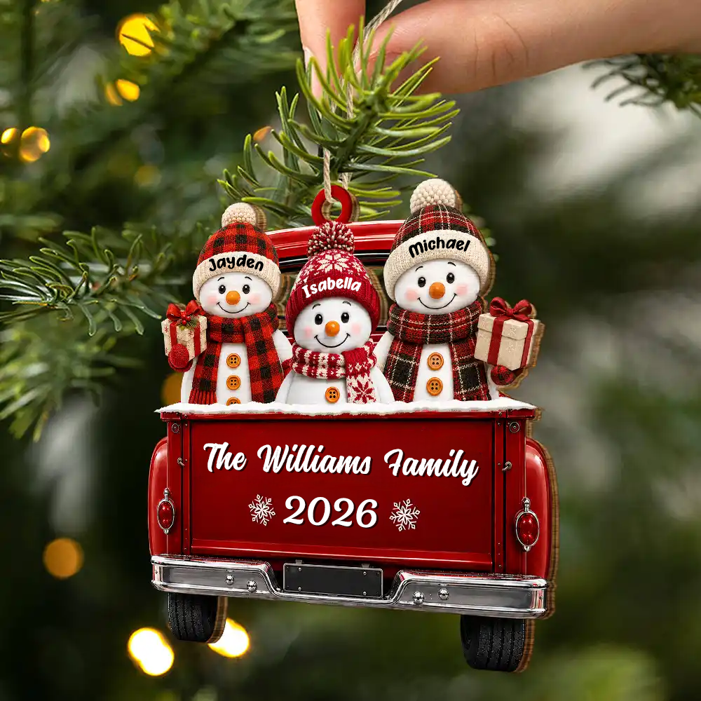 Personalised Family Wooden Christmas Ornament with Names - Snowman Design