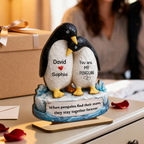 Personalised Wooden Plaque with Names - Penguin Couple Design