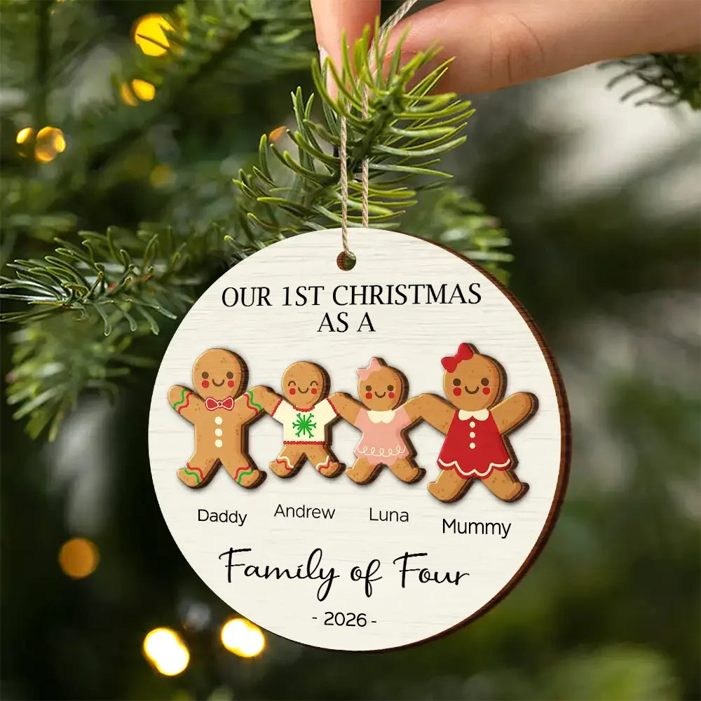 Personalised Wooden Christmas Ornament - "Our 1st Christmas" Gingerbread Man Design