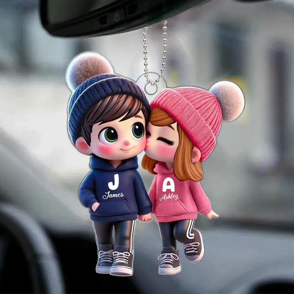 Personalised Acrylic Hanging Ornament for Couples - Couple in Hoodies Design