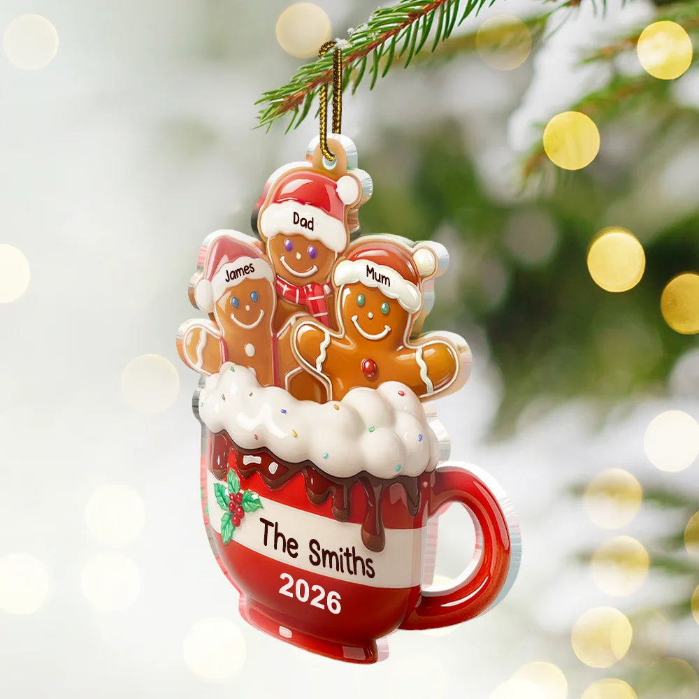 Personalised Family Acrylic Christmas Ornament - Gingerbread Man Design