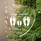 Personalised Glass Christmas Ornament - "Our 1st Christmas as a Family of..." Footprint Design