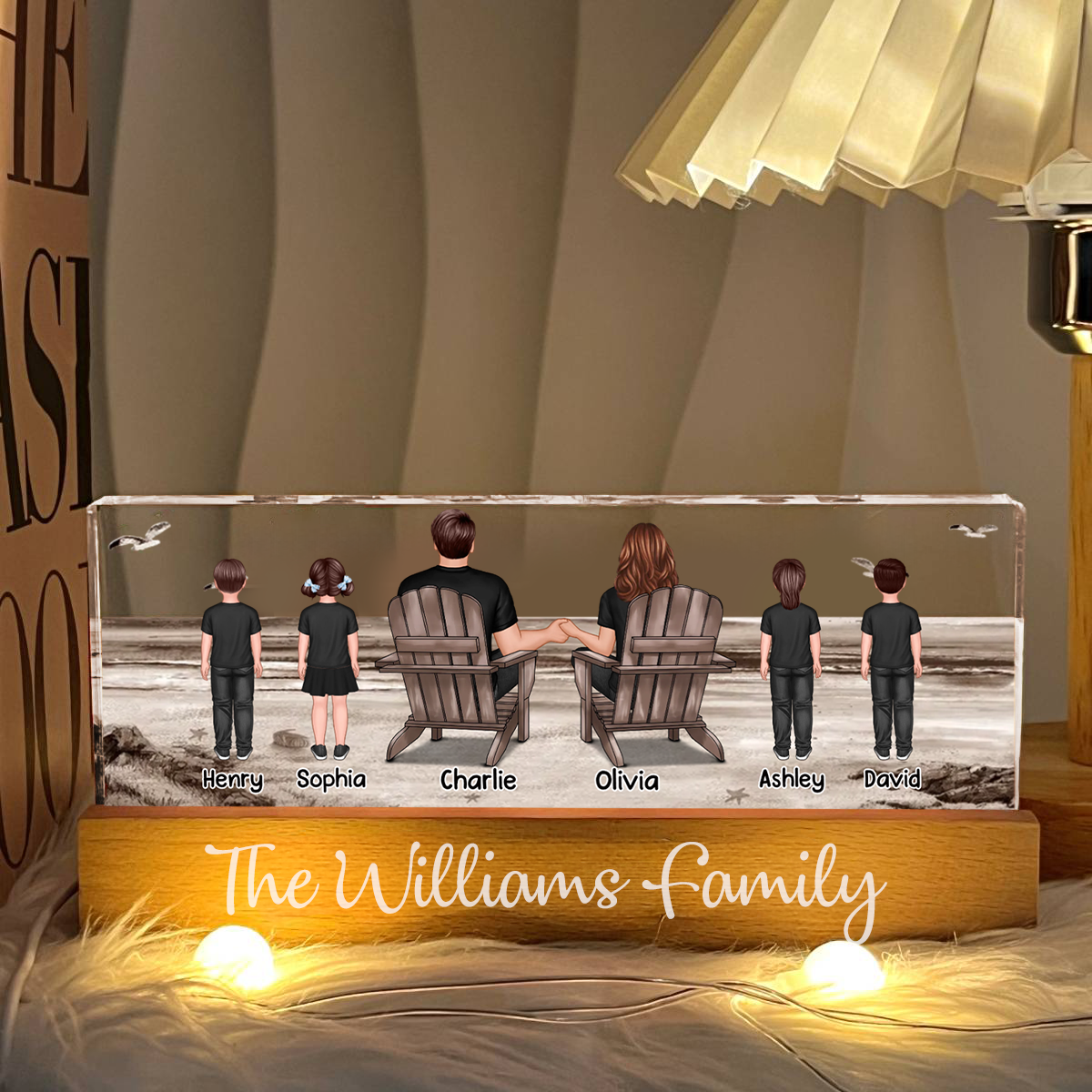 Personalised Family LED Night Light - Couple with Children & Pets Design