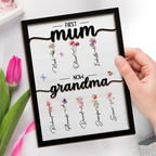 Personalised Wooden Plaque with Birthflowers - First Mum, Now Grandma Design