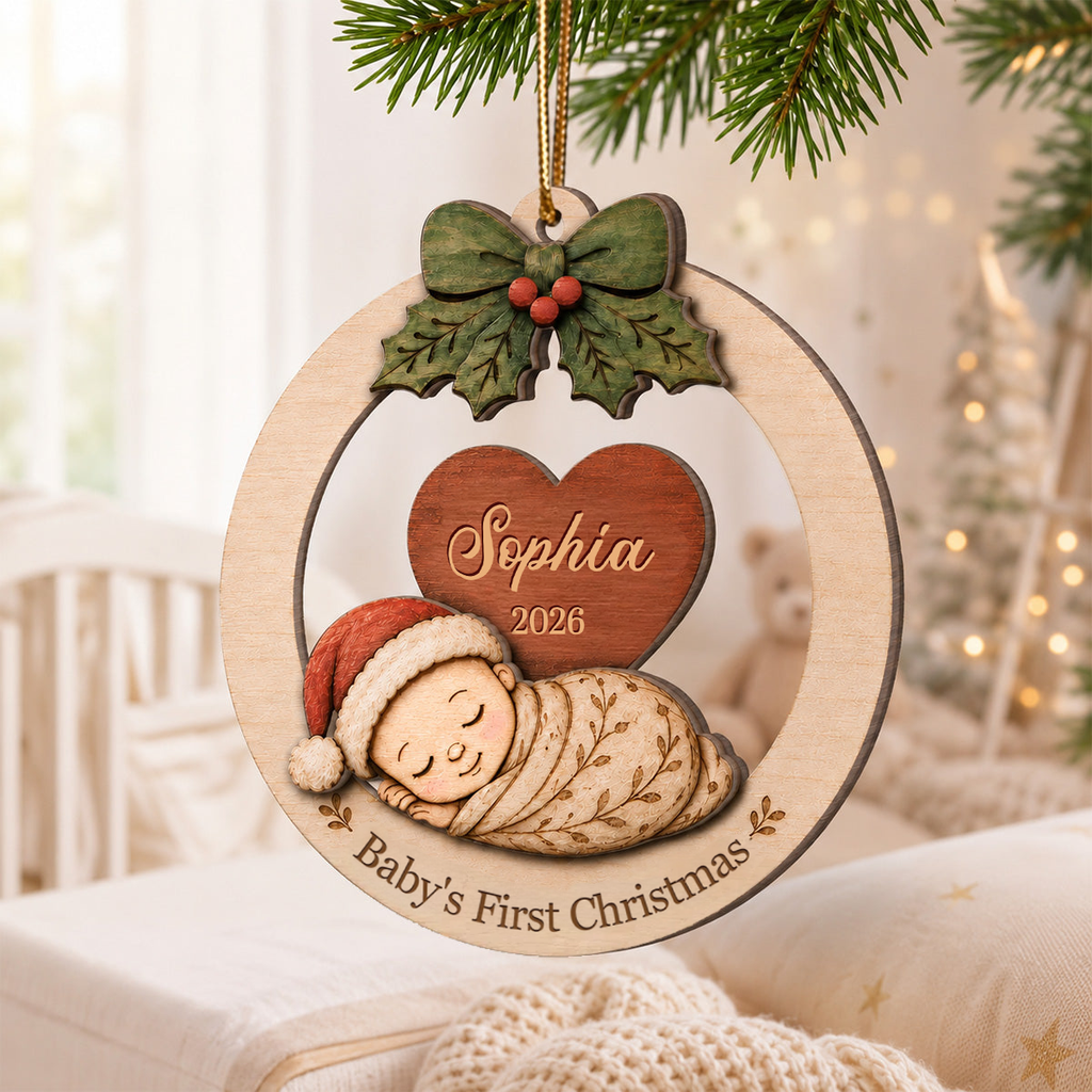 Personalised Baby Wooden Christmas Ornament with Name - Baby's First Christmas