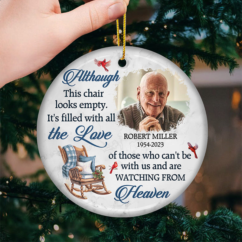 Personalised Memorial Ceramic Christmas Ornament with Photo - Empty Chair Design
