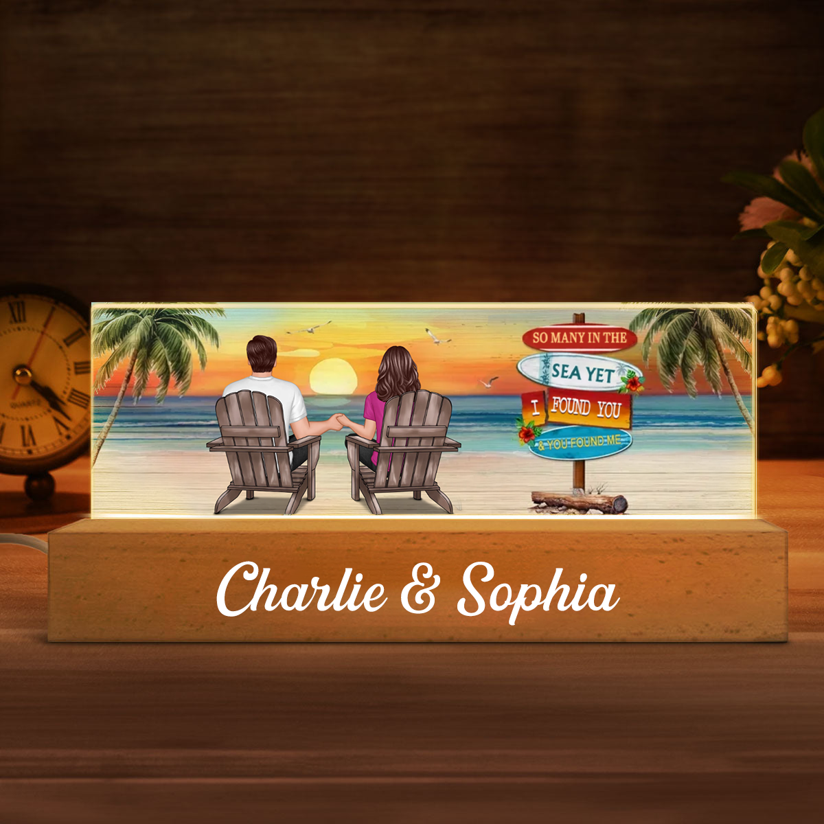 Personalised Couple LED Night Light - Couple on the Beach Design