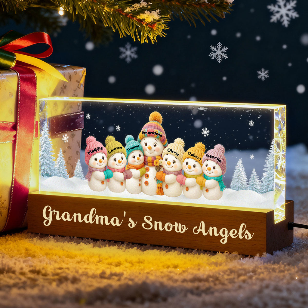 Personalised Grandma LED Night Light with Names & Text - Snowman Design