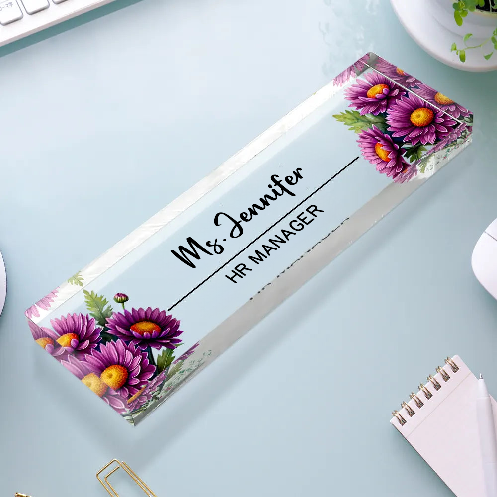 Personalised Name Plate Acrylic Plaque - Birth Flower Design