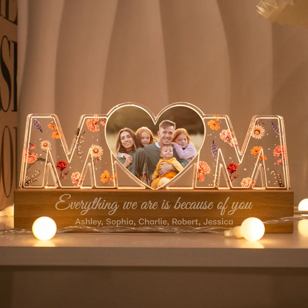 Personalised Mum LED Night Light with Photo and Birth Flowers